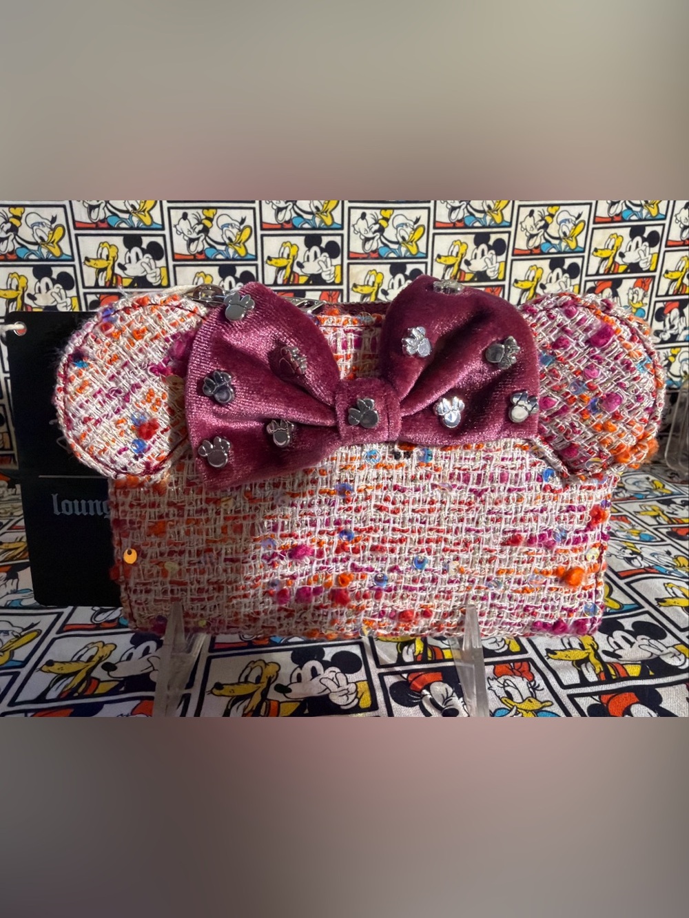 Loungefly Raspberry Boucle Cosplay Minnie Mouse Ears Wallet Fabric NWT 2026